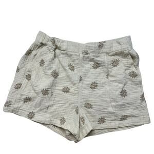 MADEWELL Lightspun Gauze Pull On Shorts Portofino Daisies Size Large Beige Tan